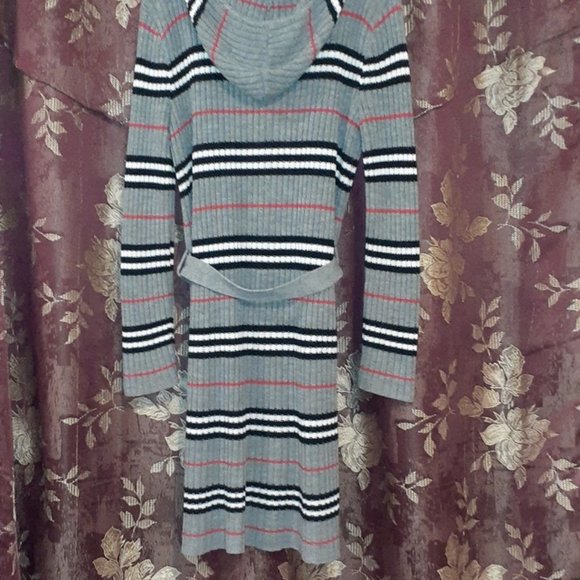 Vintage 90s Coolwear Sweater Belted Long Cardigan Grey with hood size M - Picture 4 of 4